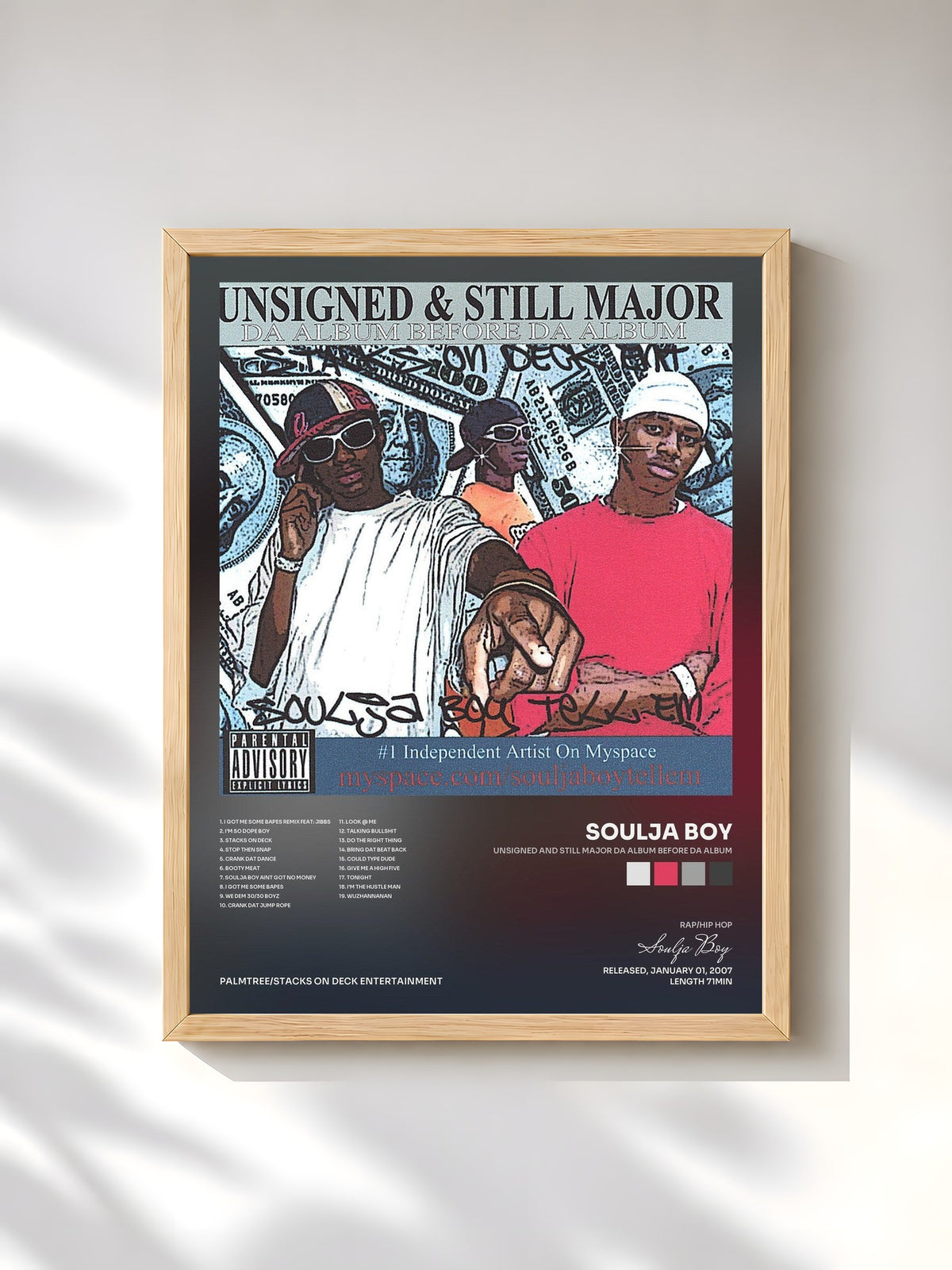 #bois Tableau de l'album Unsigned and Still Major Da Album Before Da Album de Soulja Boy, cadre en bois brut, imprimé et encadré en France