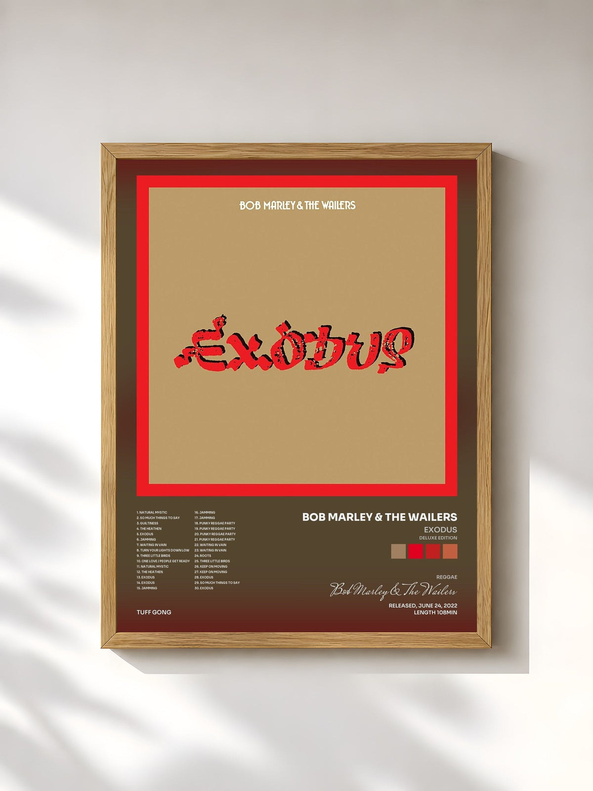 #bois Tableau de l'album Exodus (Deluxe Edition) de Bob Marley & The Wailers, cadre en bois brut, imprimé et encadré en France