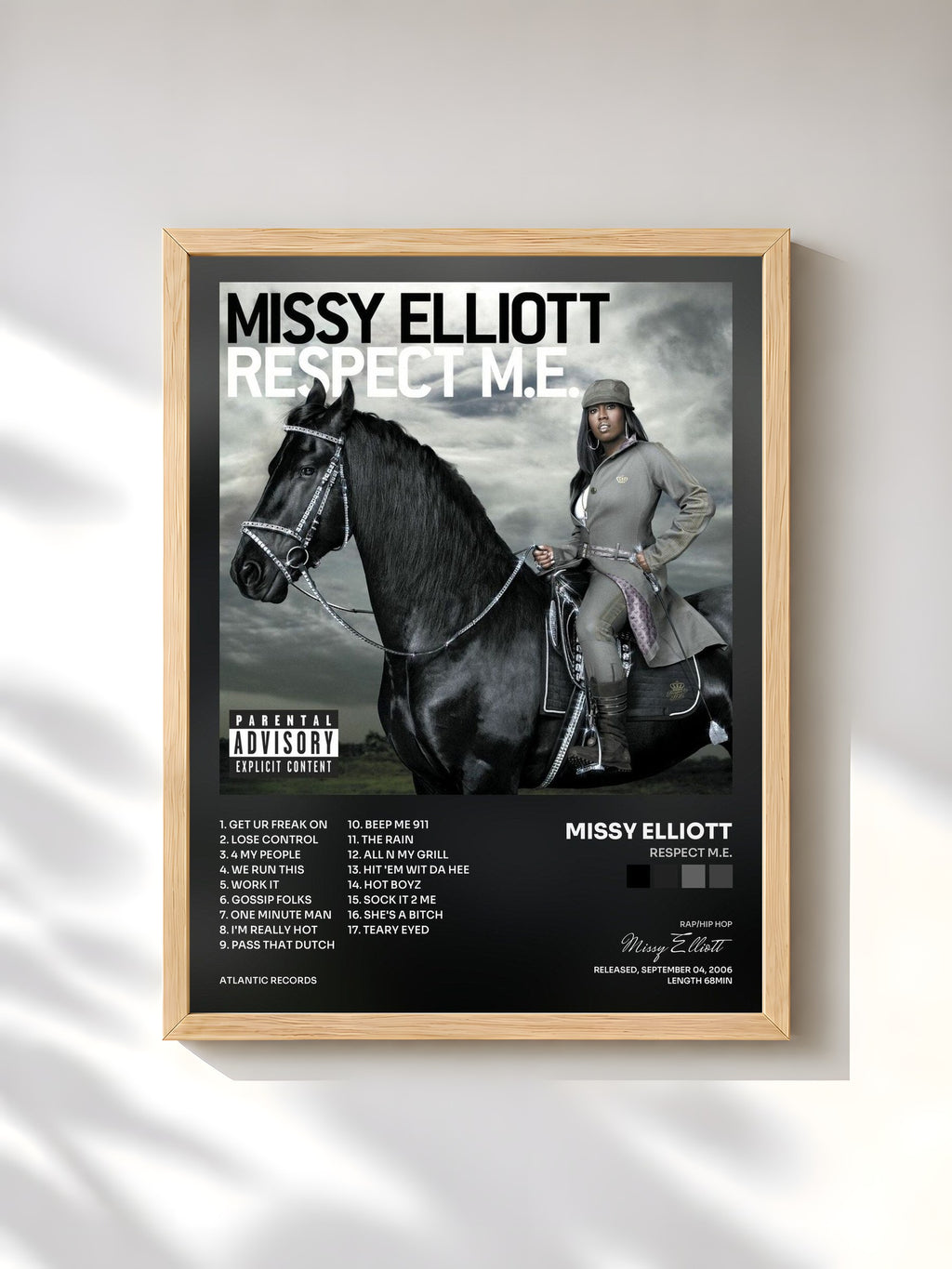 #bois Tableau de l'album Respect M.E. de Missy Elliott, cadre en bois brut, imprimé et encadré en France