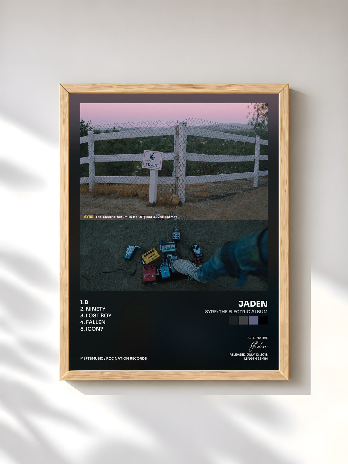 #bois Tableau de l'album SYRE: THE ELECTRIC ALBUM de Jaden, cadre en bois brut, imprimé et encadré en France