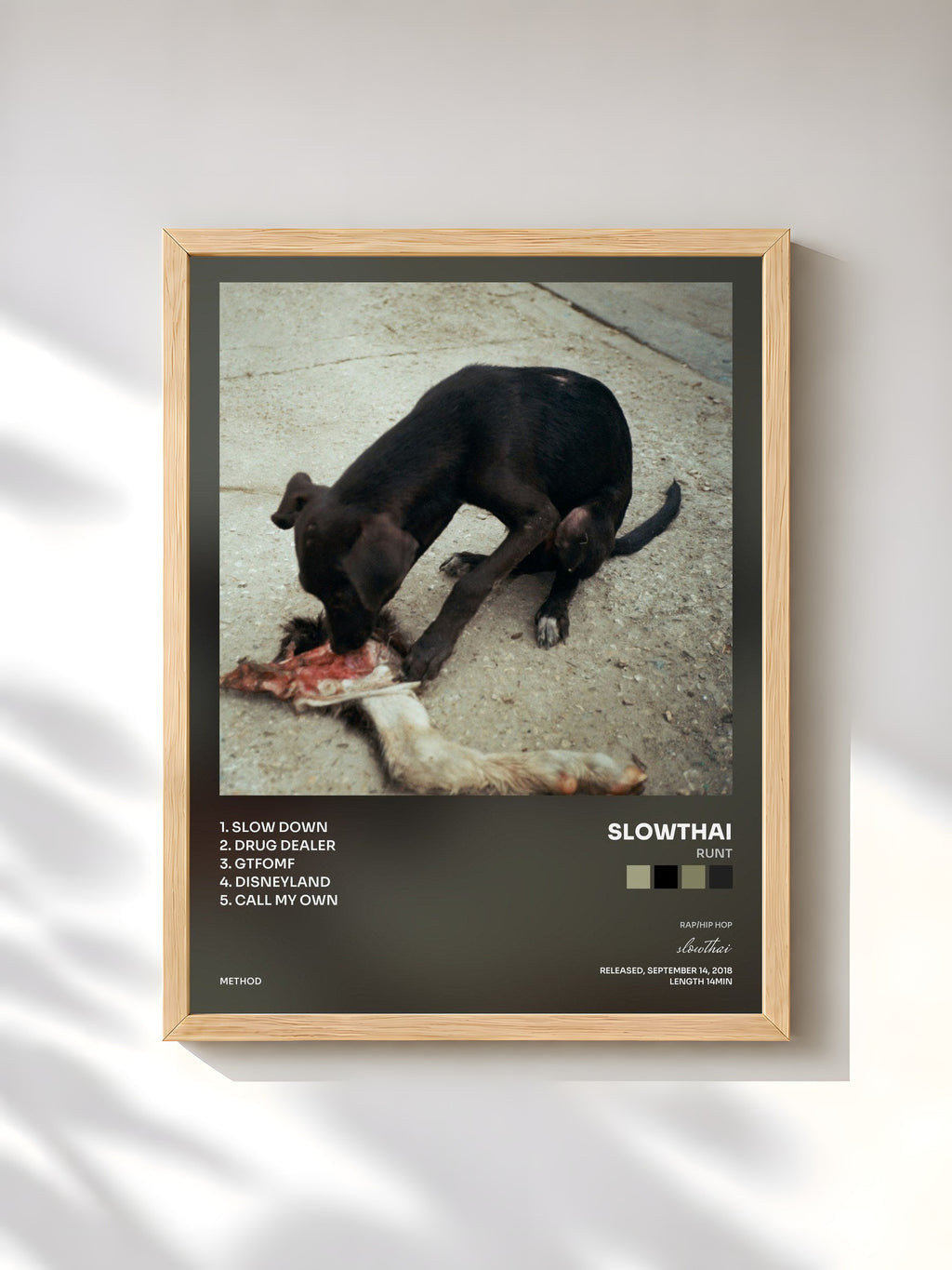 #bois Tableau de l'album RUNT de slowthai, cadre en bois brut, imprimé et encadré en France