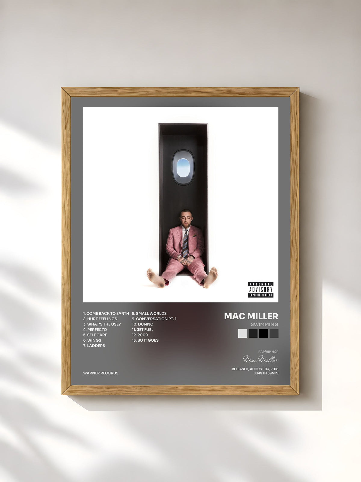 #bois Tableau de l'album Swimming de Mac Miller, cadre en bois brut, imprimé et encadré en France