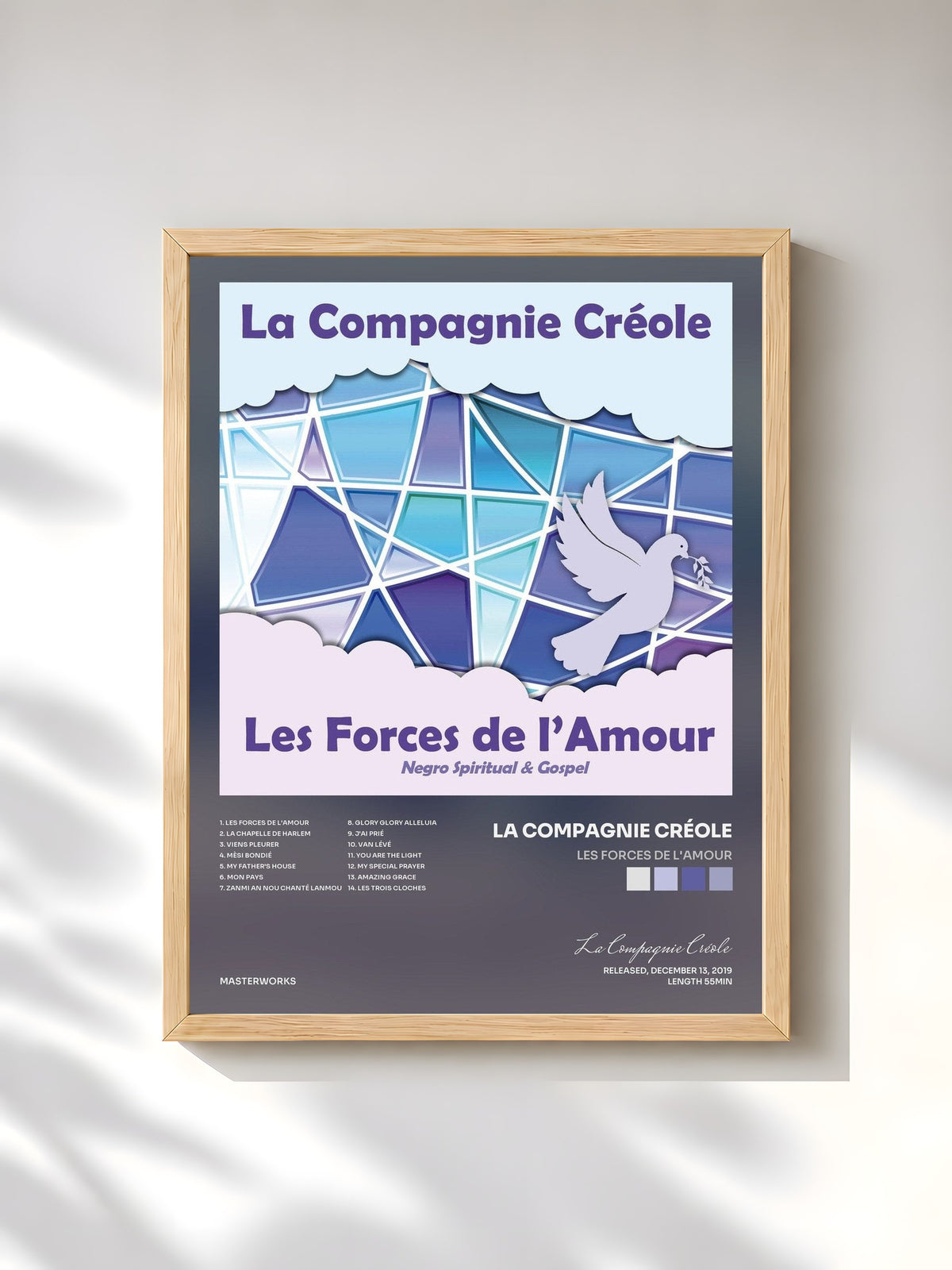#bois Tableau de l'album Les Forces de l'Amour de La Compagnie Créole, cadre en bois brut, imprimé et encadré en France