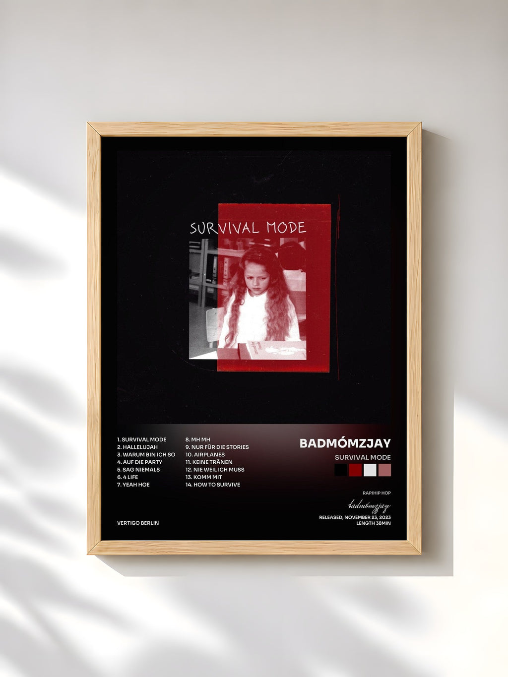 #bois Tableau de l'album Survival Mode de badmómzjay, cadre en bois brut, imprimé et encadré en France