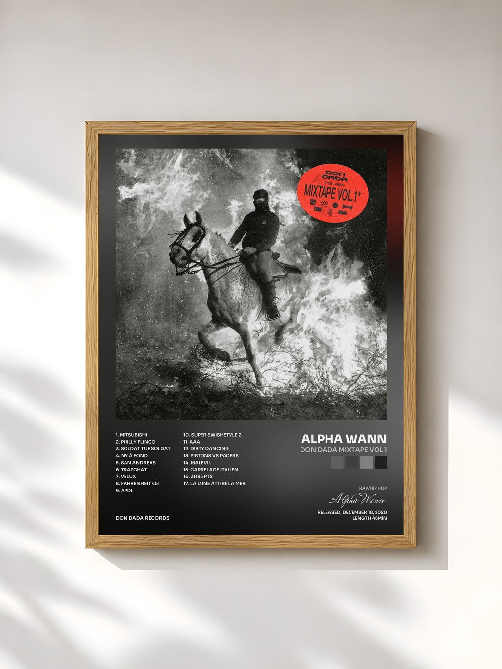 #bois Tableau de l'album don dada mixtape vol 1 de Alpha Wann, cadre en bois brut, imprimé et encadré en France