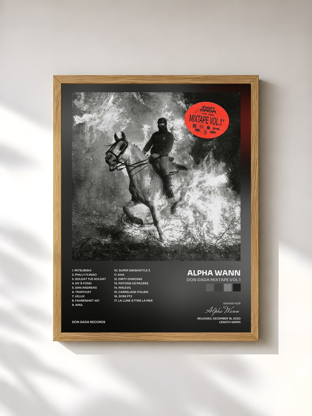 #bois Tableau de l'album don dada mixtape vol 1 de Alpha Wann, cadre en bois brut, imprimé et encadré en France