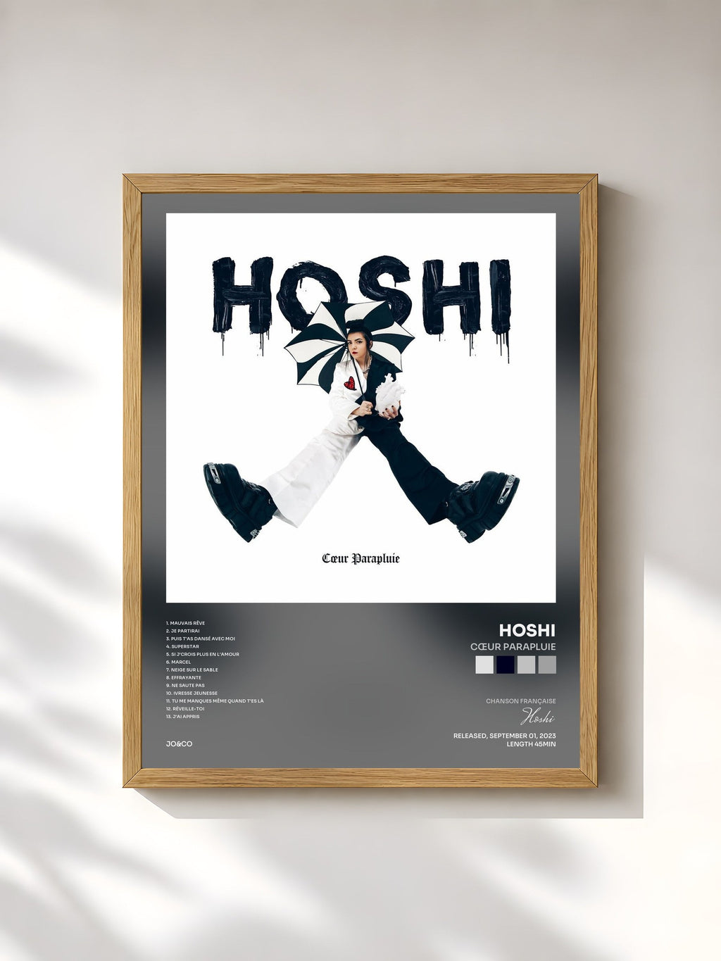 #bois Tableau de l'album Cœur parapluie de Hoshi, cadre en bois brut, imprimé et encadré en France