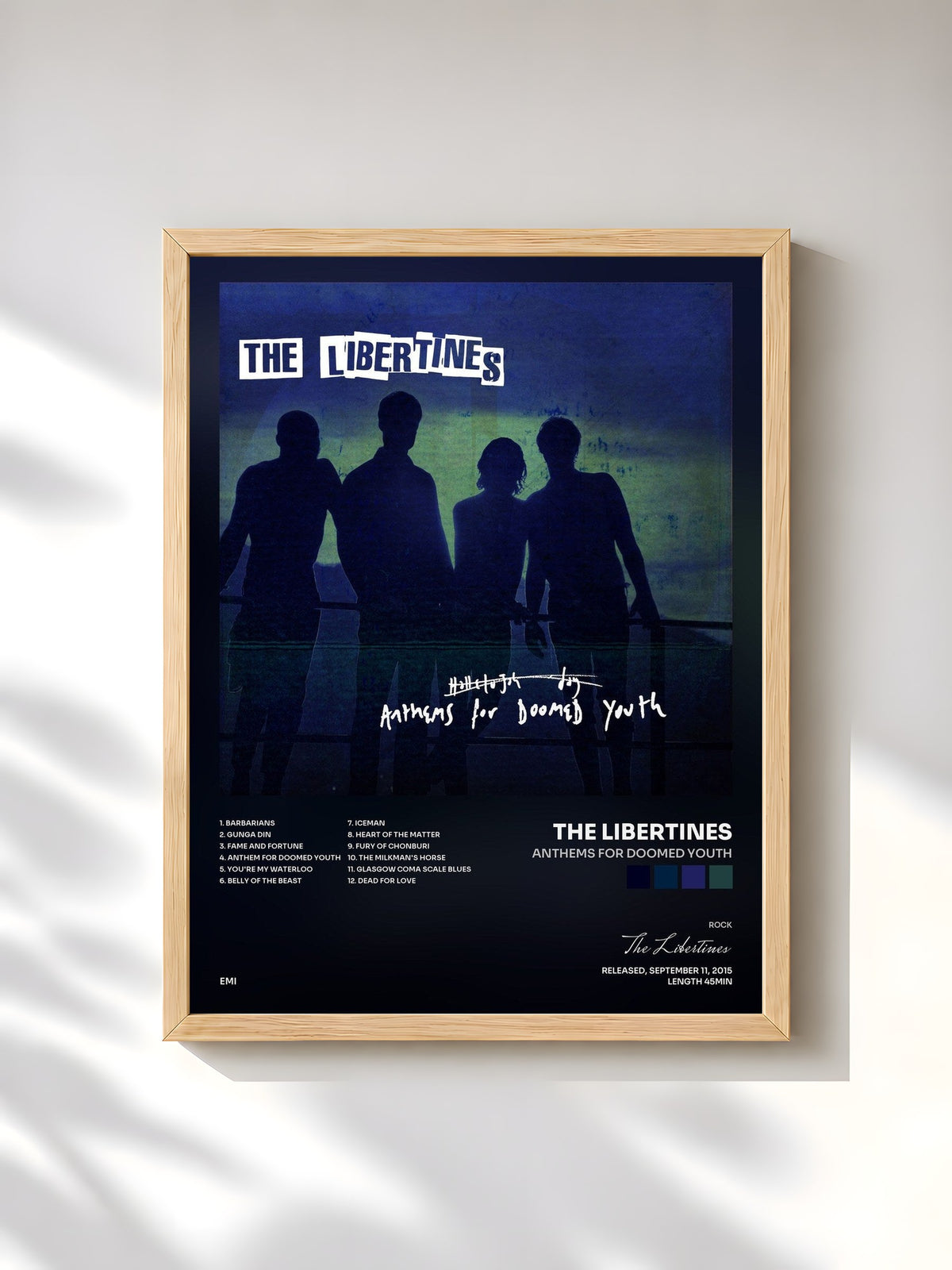 #bois Tableau de l'album Anthems For Doomed Youth de The Libertines, cadre en bois brut, imprimé et encadré en France