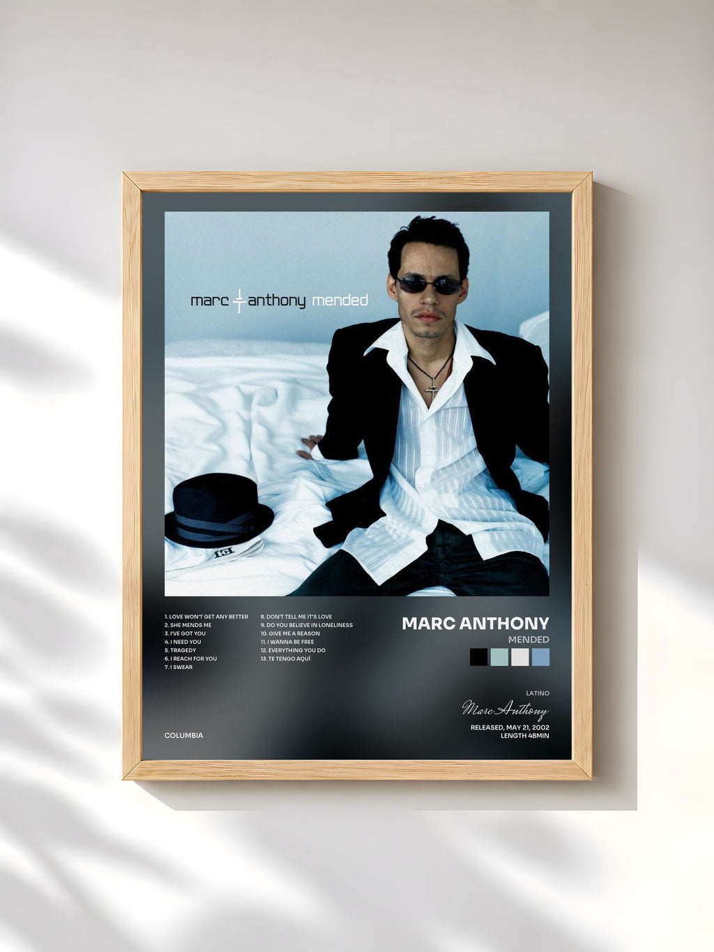 #bois Tableau de l'album Mended de Marc Anthony, cadre en bois brut, imprimé et encadré en France