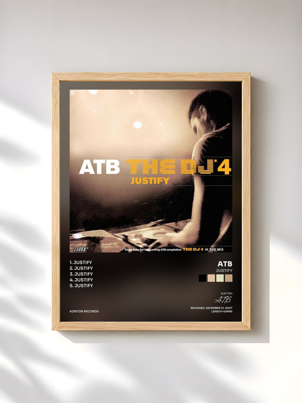 #bois Tableau de l'album Justify de ATB, cadre en bois brut, imprimé et encadré en France