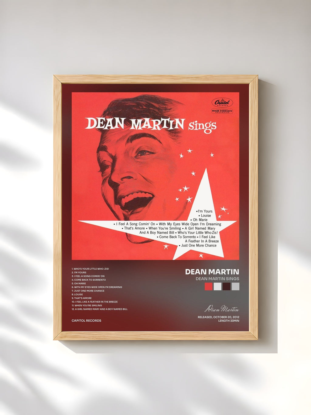 #bois Tableau de l'album Dean Martin Sings de Dean Martin, cadre en bois brut, imprimé et encadré en France