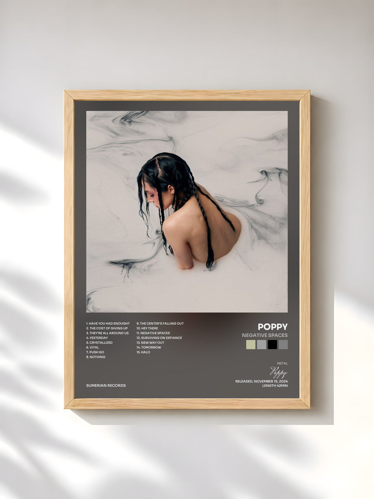 #bois Tableau de l'album Negative Spaces de Poppy, cadre en bois brut, imprimé et encadré en France