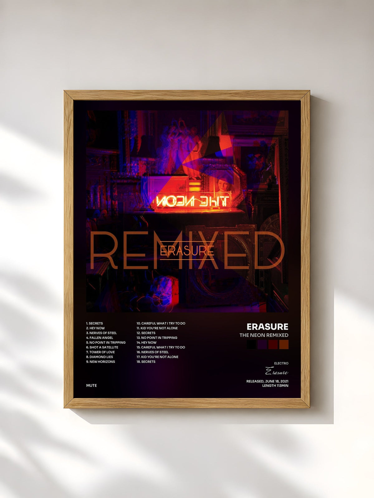 #bois Tableau de l'album The Neon Remixed de Erasure, cadre en bois brut, imprimé et encadré en France