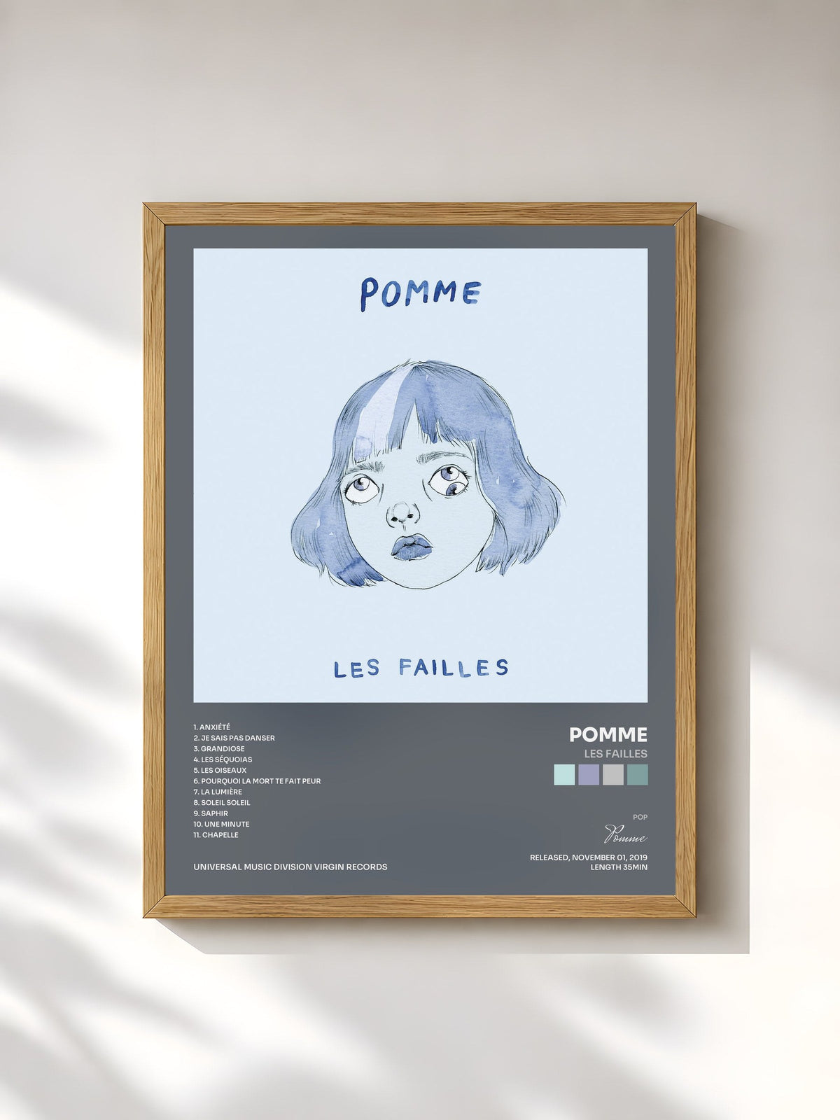 #bois Tableau de l'album les failles de Pomme, cadre en bois brut, imprimé et encadré en France