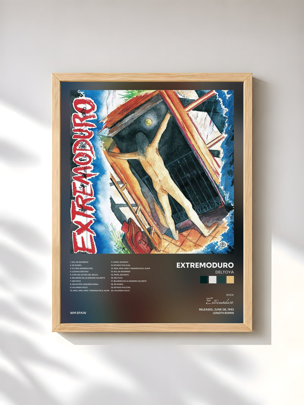 #bois Tableau de l'album Deltoya de Extremoduro, cadre en bois brut, imprimé et encadré en France