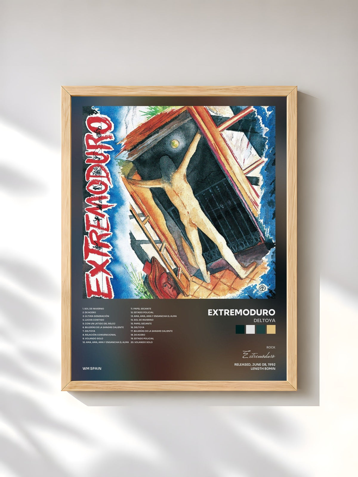 #bois Tableau de l'album Deltoya de Extremoduro, cadre en bois brut, imprimé et encadré en France