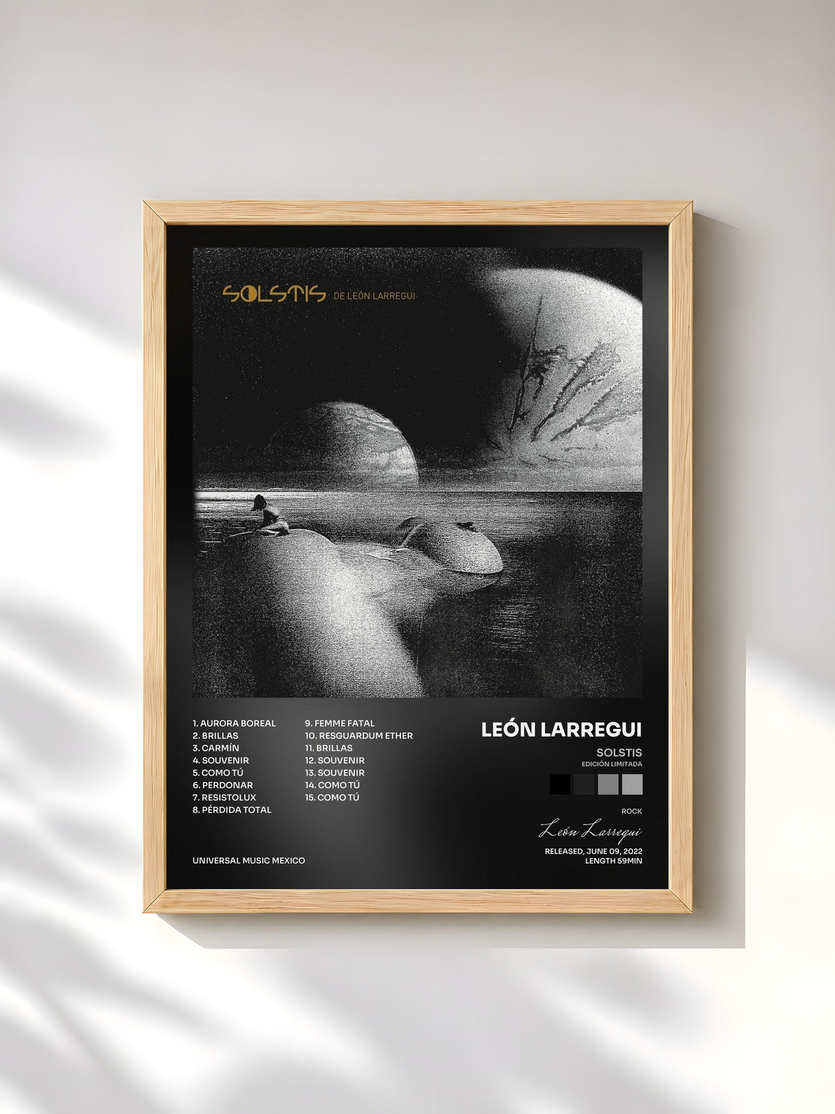 #bois Tableau de l'album Solstis (Edición Limitada) de León Larregui, cadre en bois brut, imprimé et encadré en France