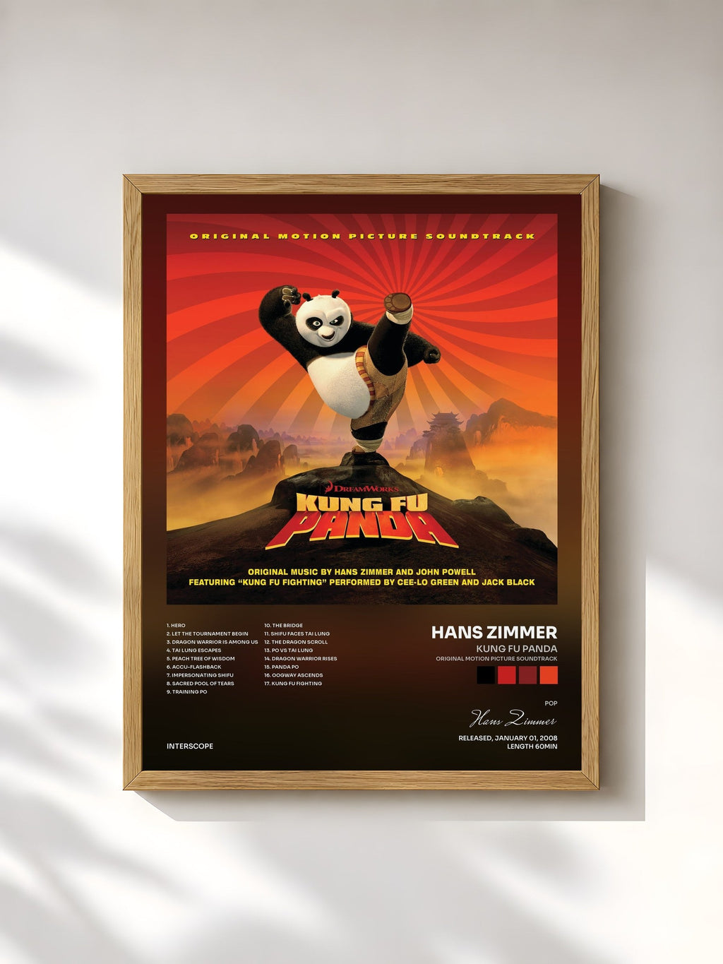 #bois Tableau de l'album Kung Fu Panda (Original Motion Picture Soundtrack) de Hans Zimmer, cadre en bois brut, imprimé et encadré en France