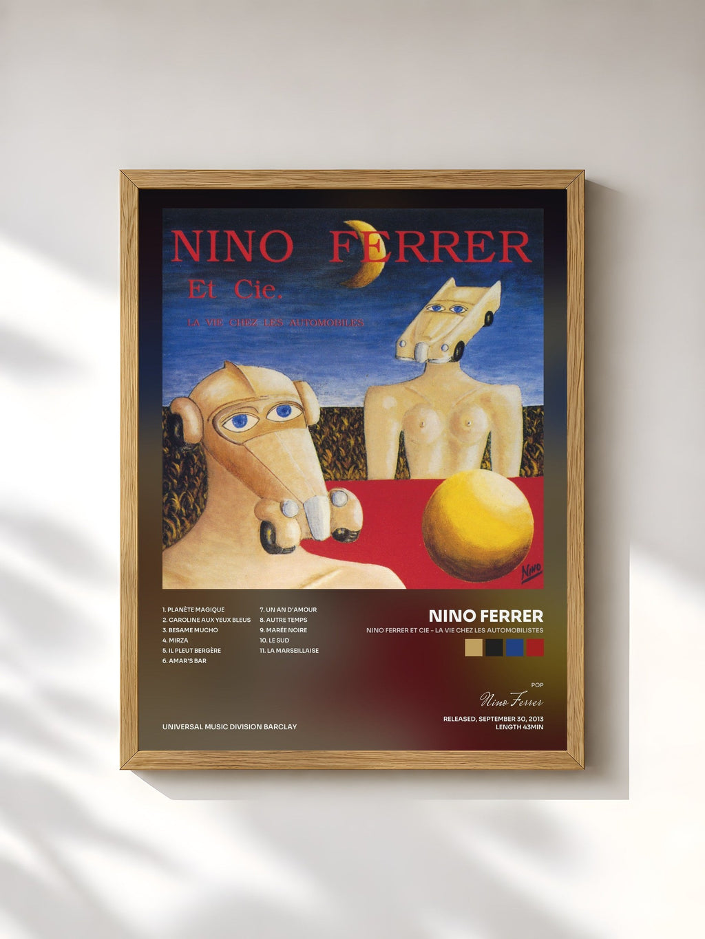 #bois Tableau de l'album Nino Ferrer Et Cie - La Vie Chez Les Automobilistes de Nino Ferrer, cadre en bois brut, imprimé et encadré en France