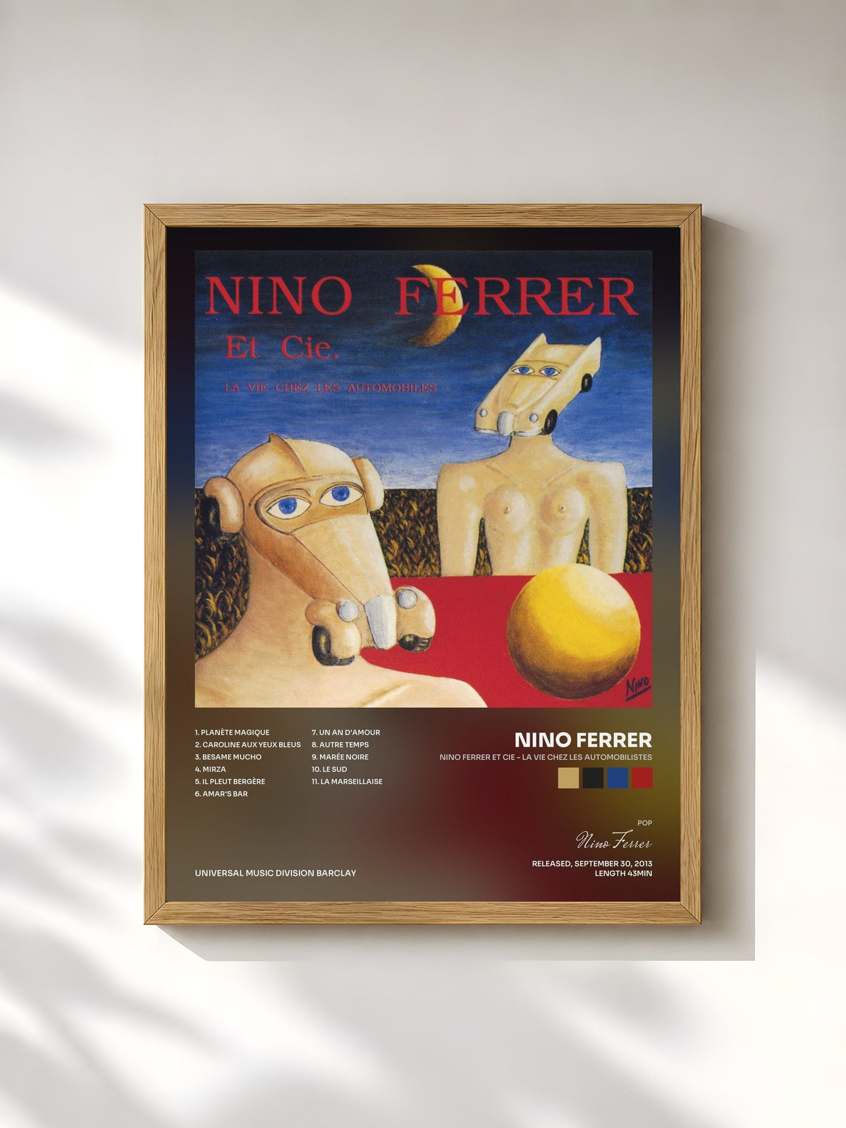 #bois Tableau de l'album Nino Ferrer Et Cie - La Vie Chez Les Automobilistes de Nino Ferrer, cadre en bois brut, imprimé et encadré en France