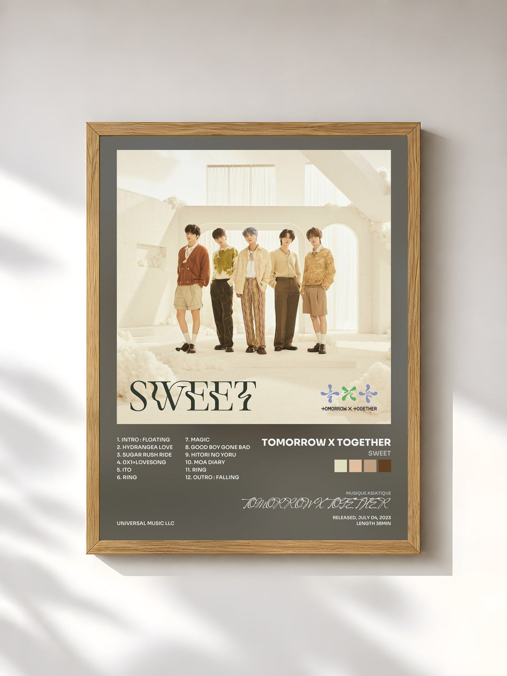 #bois Tableau de l'album SWEET de TOMORROW X TOGETHER, cadre en bois brut, imprimé et encadré en France
