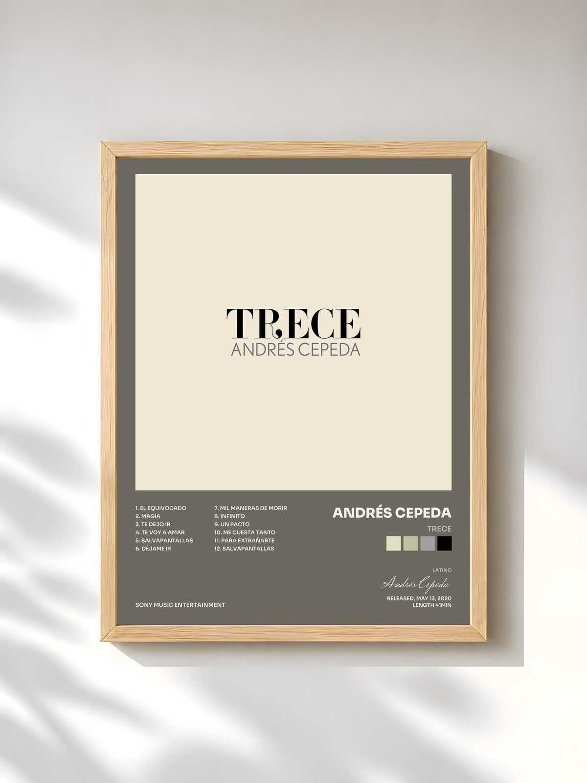 #bois Tableau de l'album Trece de Andrés Cepeda, cadre en bois brut, imprimé et encadré en France