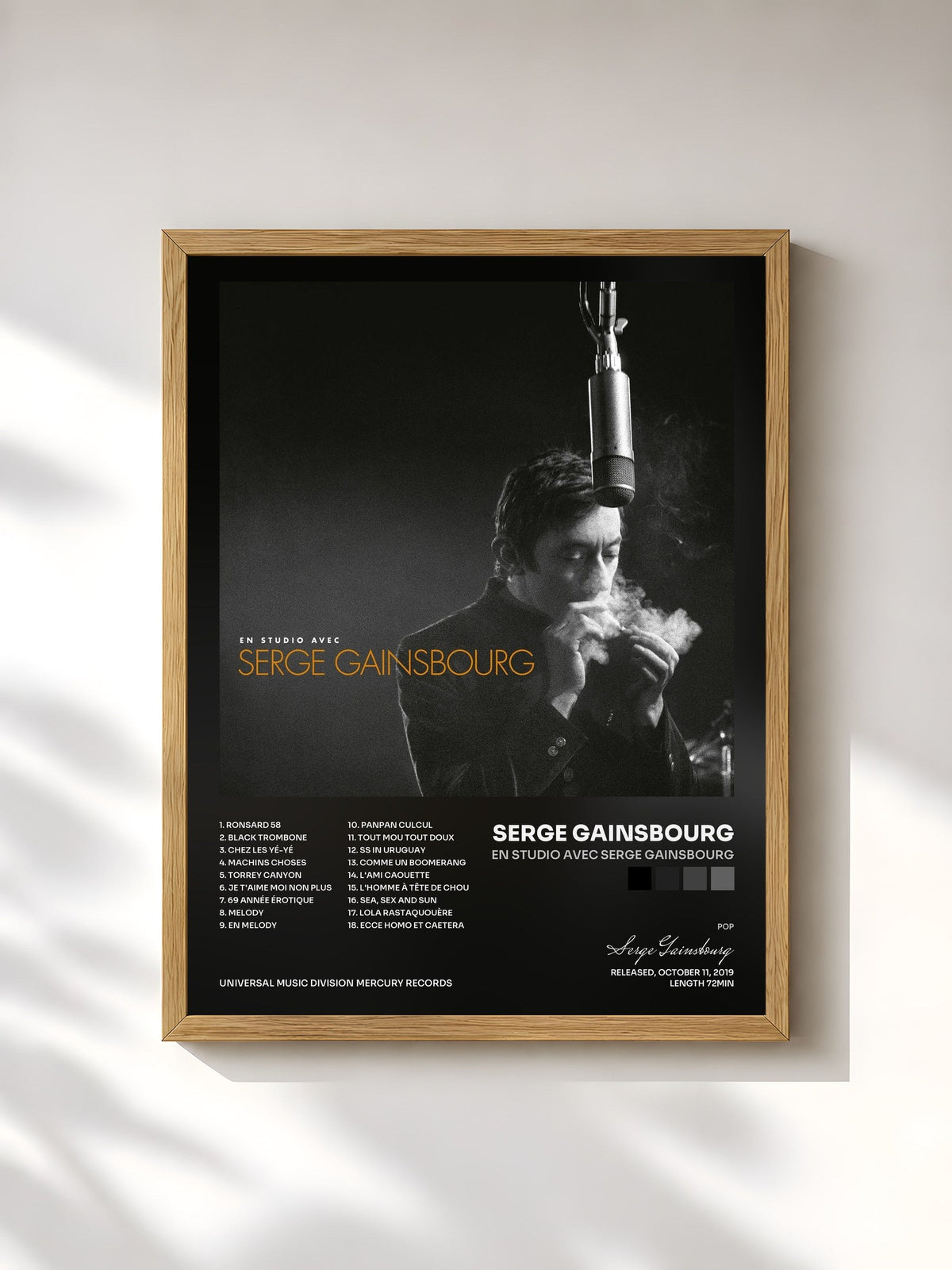 #bois Tableau de l'album En studio avec Serge Gainsbourg de Serge Gainsbourg, cadre en bois brut, imprimé et encadré en France