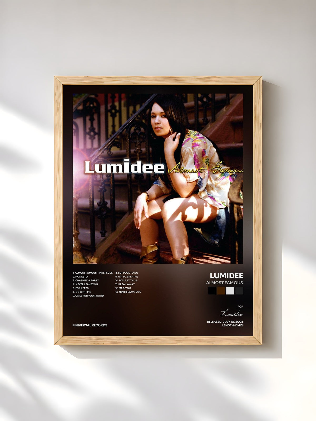 #bois Tableau de l'album Almost Famous de Lumidee, cadre en bois brut, imprimé et encadré en France