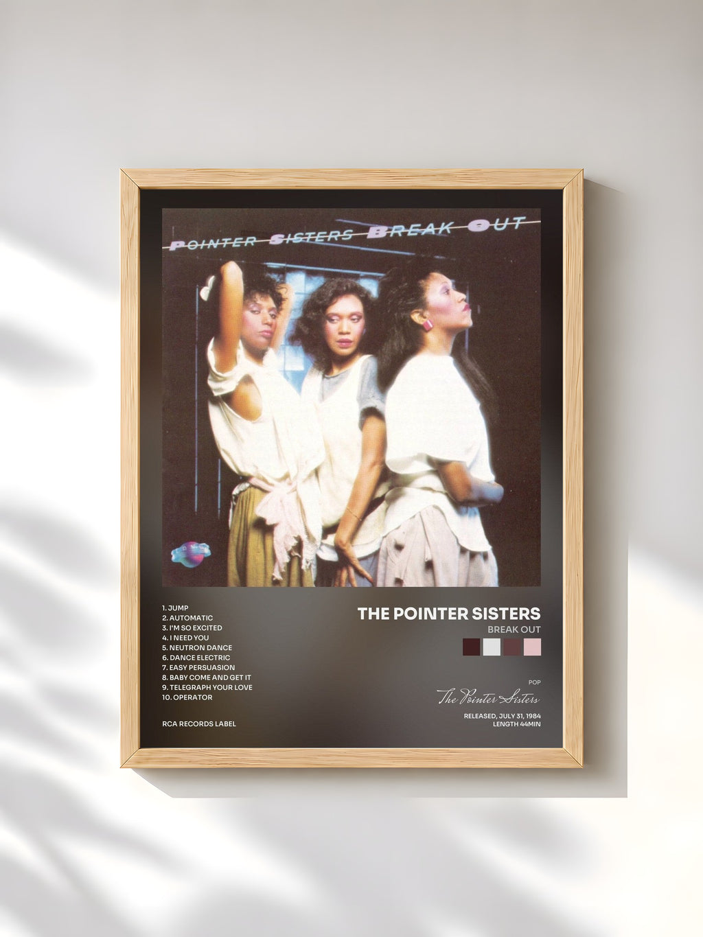 #bois Tableau de l'album Break Out de The Pointer Sisters, cadre en bois brut, imprimé et encadré en France
