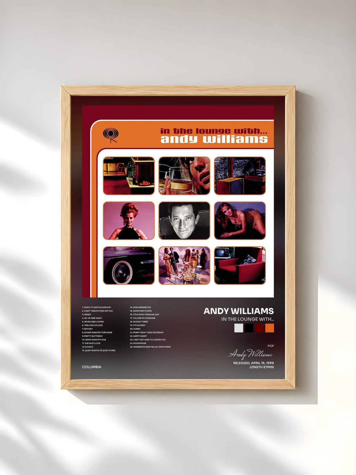 #bois Tableau de l'album In the Lounge With.. de Andy Williams, cadre en bois brut, imprimé et encadré en France