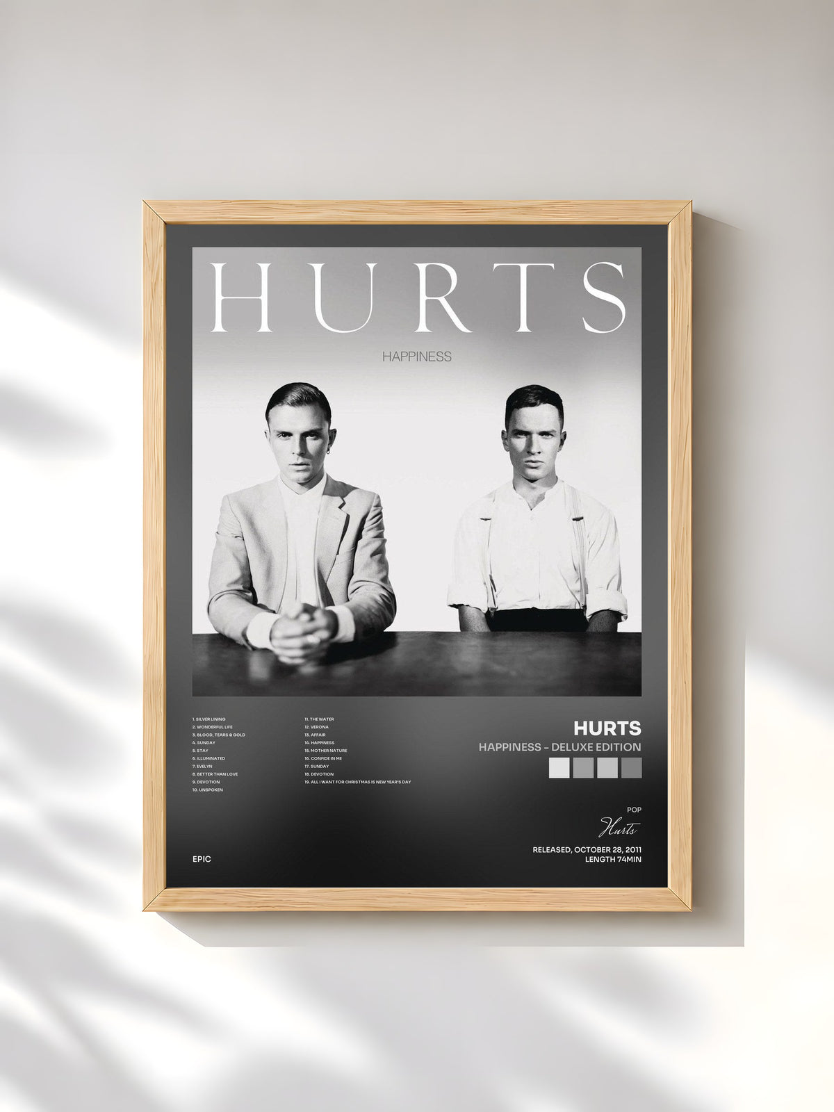 #bois Tableau de l'album Happiness - Deluxe Edition de Hurts, cadre en bois brut, imprimé et encadré en France