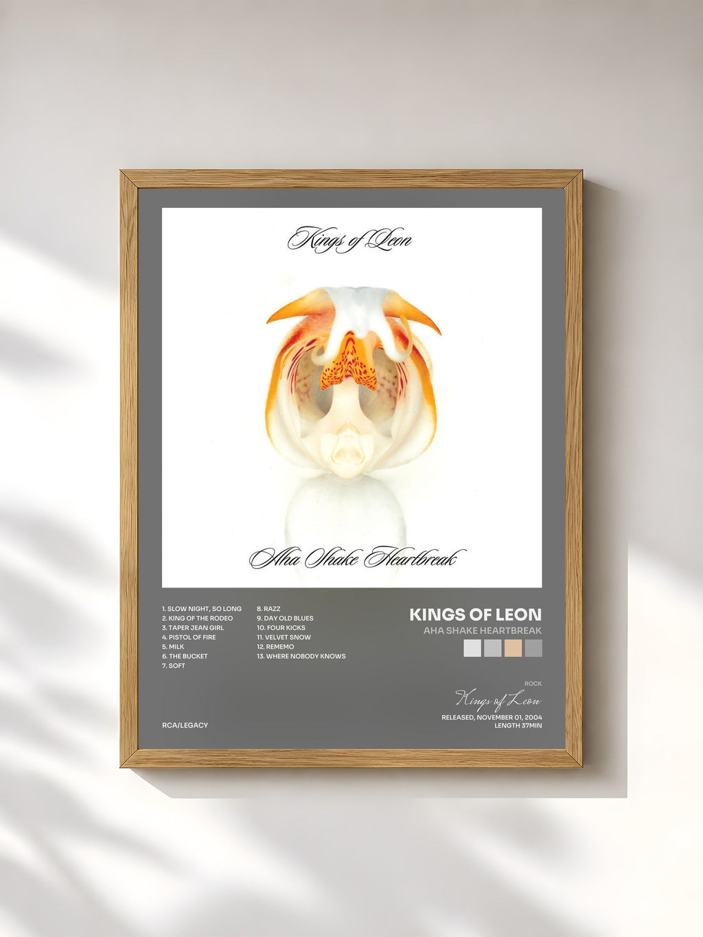 #bois Tableau de l'album Aha Shake Heartbreak de Kings of Leon, cadre en bois brut, imprimé et encadré en France