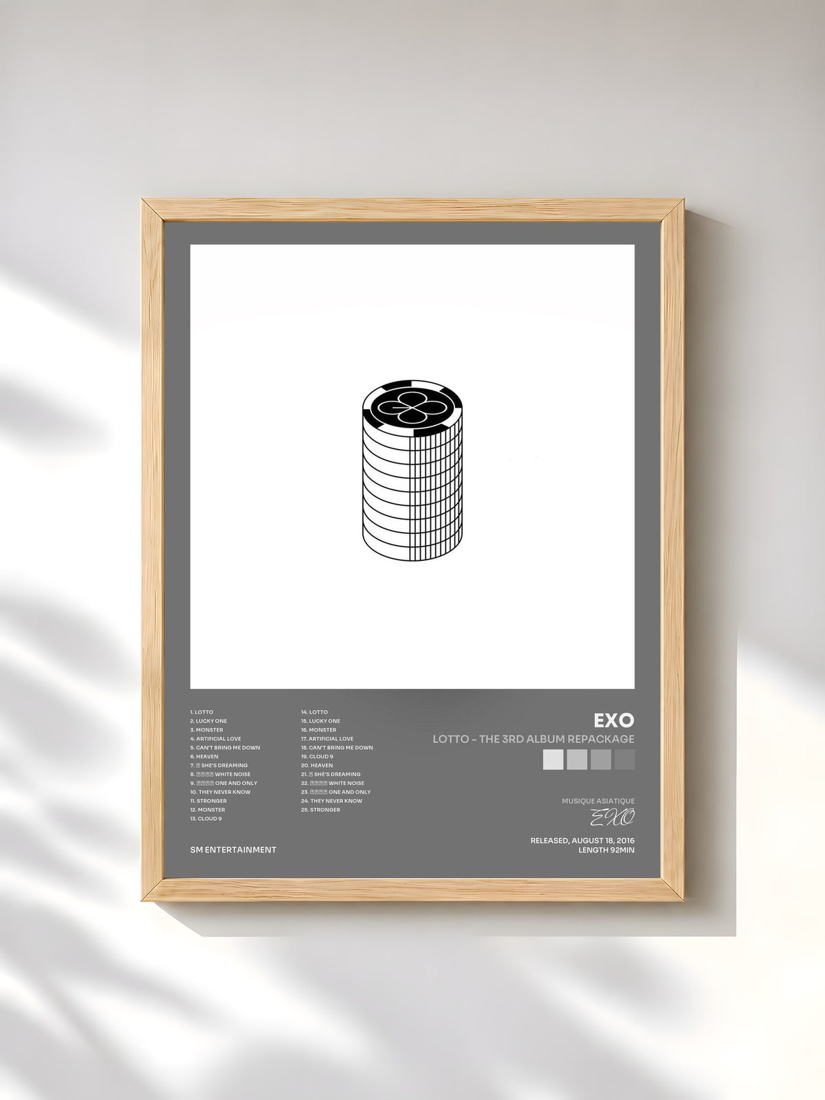 #bois Tableau de l'album LOTTO - The 3rd Album Repackage de EXO, cadre en bois brut, imprimé et encadré en France