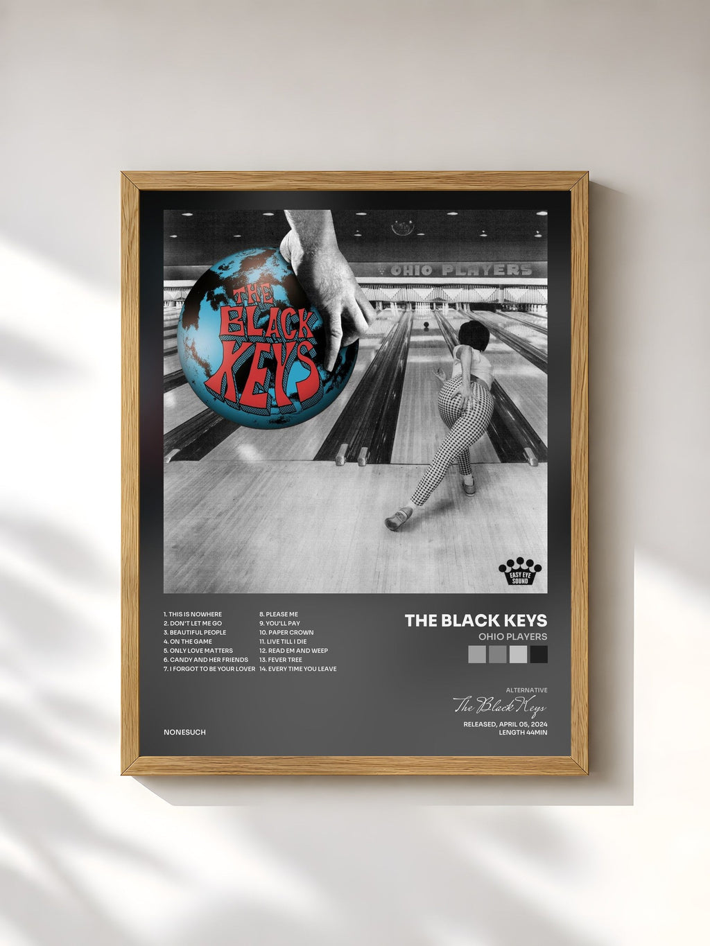#bois Tableau de l'album Ohio Players de The Black Keys, cadre en bois brut, imprimé et encadré en France