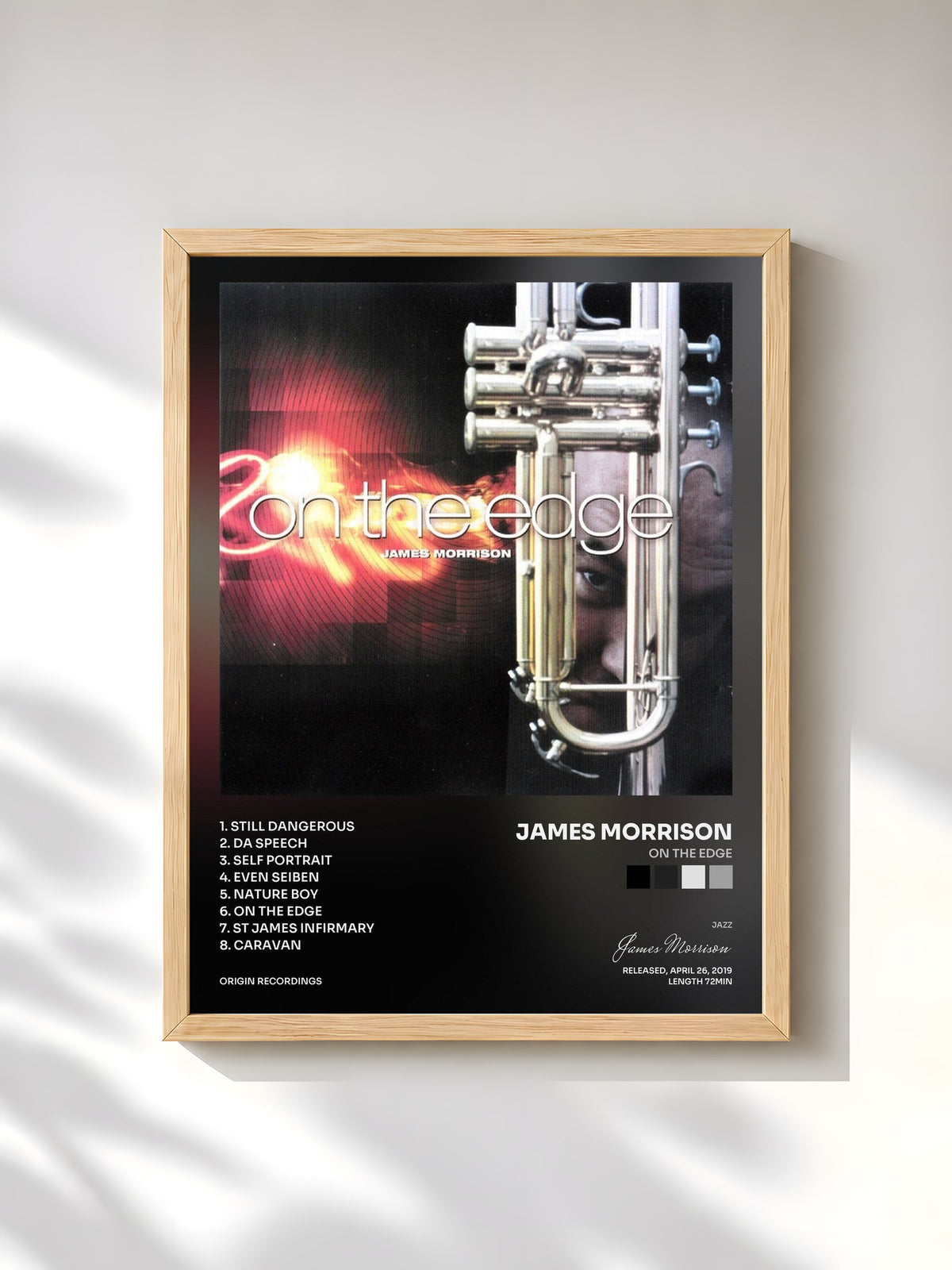 #bois Tableau de l'album On The Edge de James Morrison, cadre en bois brut, imprimé et encadré en France