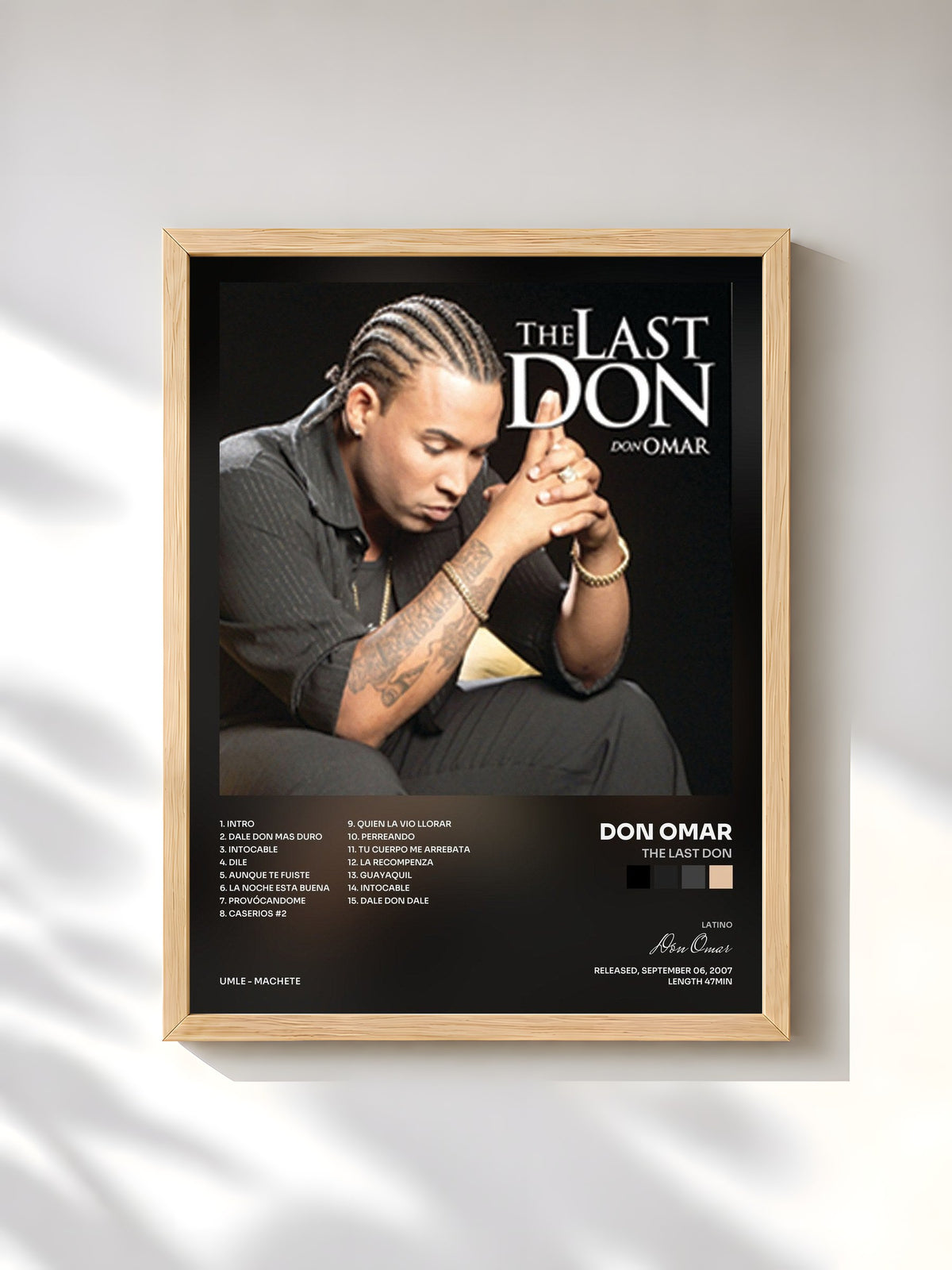 #bois Tableau de l'album The Last Don de Don Omar, cadre en bois brut, imprimé et encadré en France