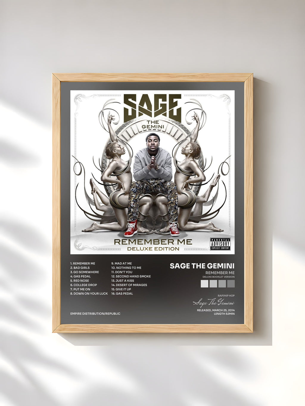 #bois Tableau de l'album Remember Me (Deluxe Booklet Version) de Sage The Gemini, cadre en bois brut, imprimé et encadré en France