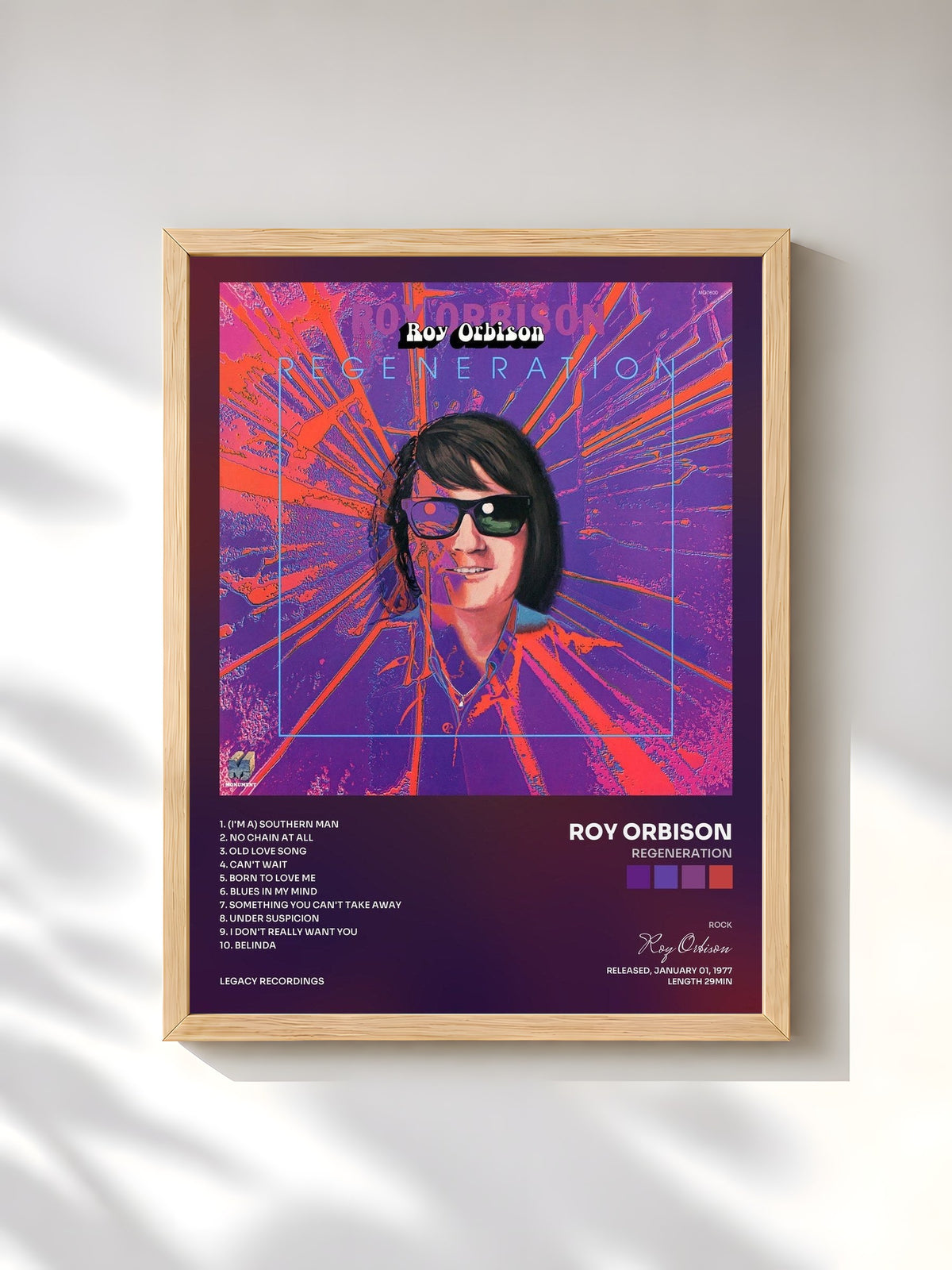 #bois Tableau de l'album Regeneration de Roy Orbison, cadre en bois brut, imprimé et encadré en France