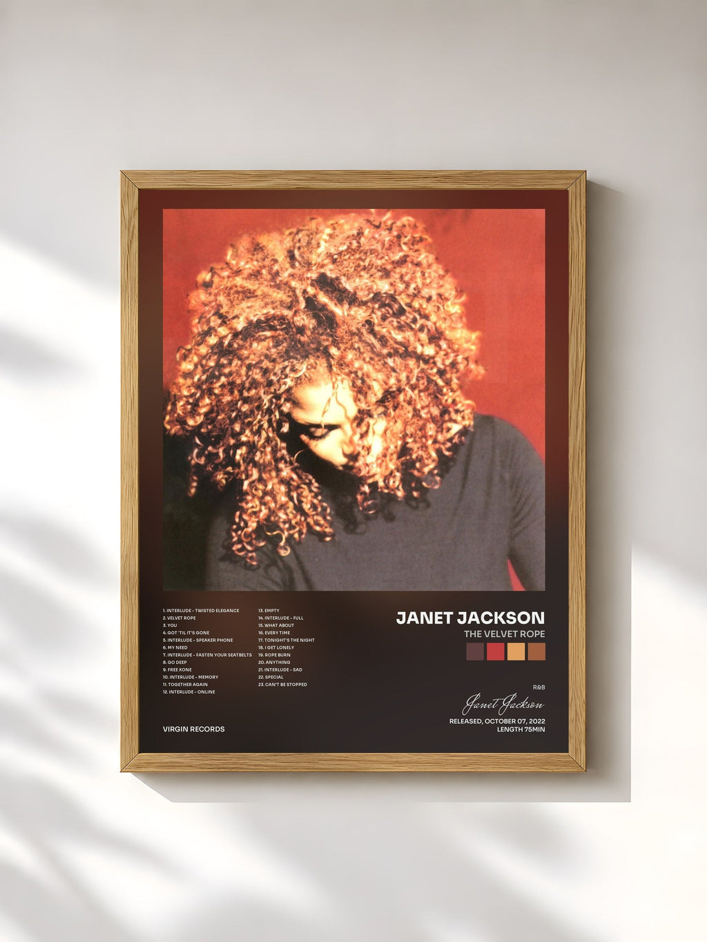 #bois Tableau de l'album The Velvet Rope de Janet Jackson, cadre en bois brut, imprimé et encadré en France