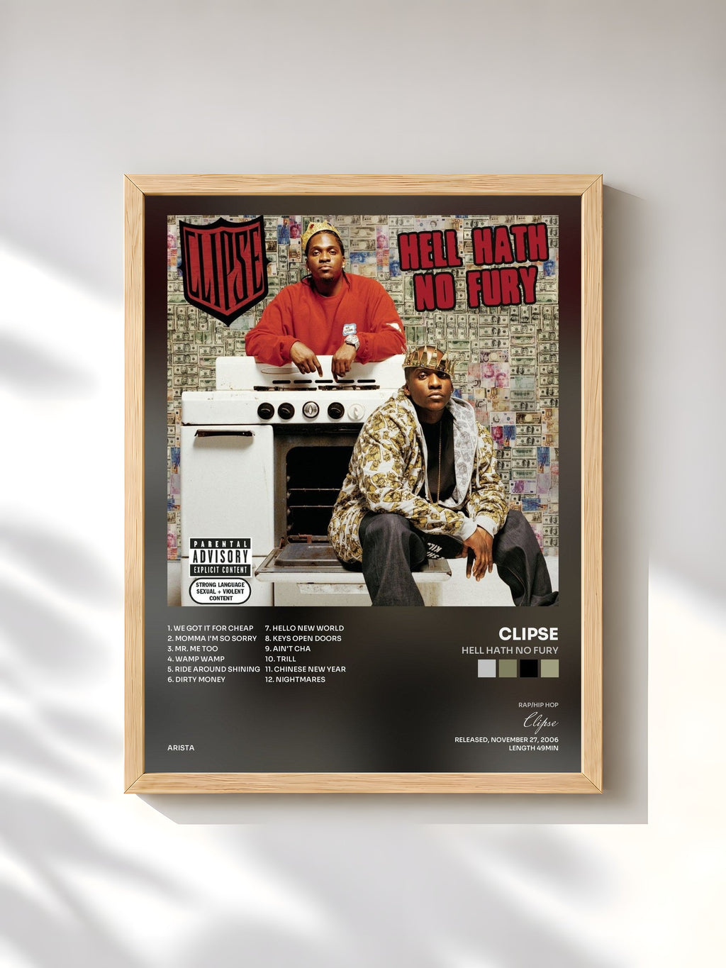 #bois Tableau de l'album Hell Hath No Fury de Clipse, cadre en bois brut, imprimé et encadré en France