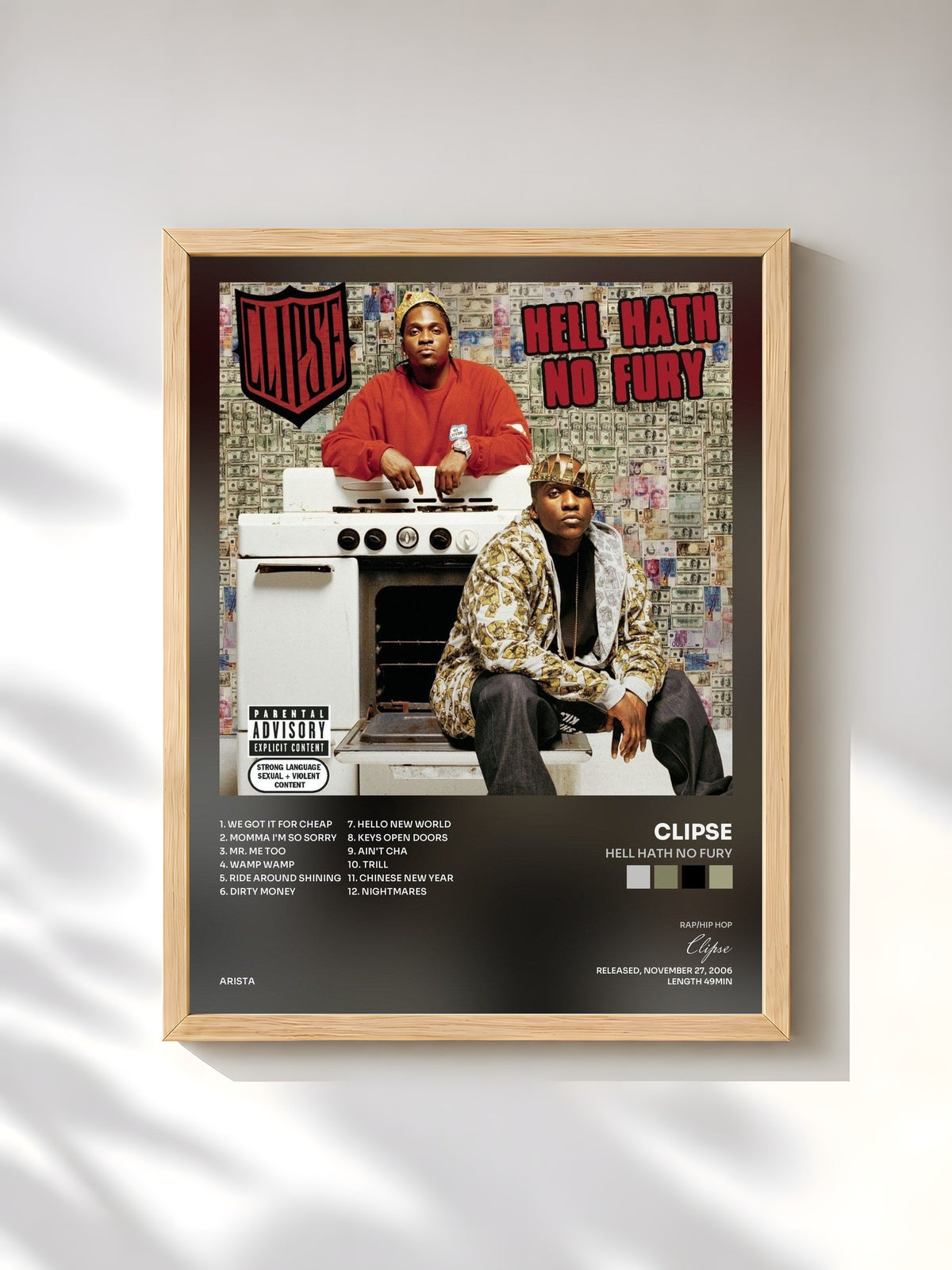 #bois Tableau de l'album Hell Hath No Fury de Clipse, cadre en bois brut, imprimé et encadré en France