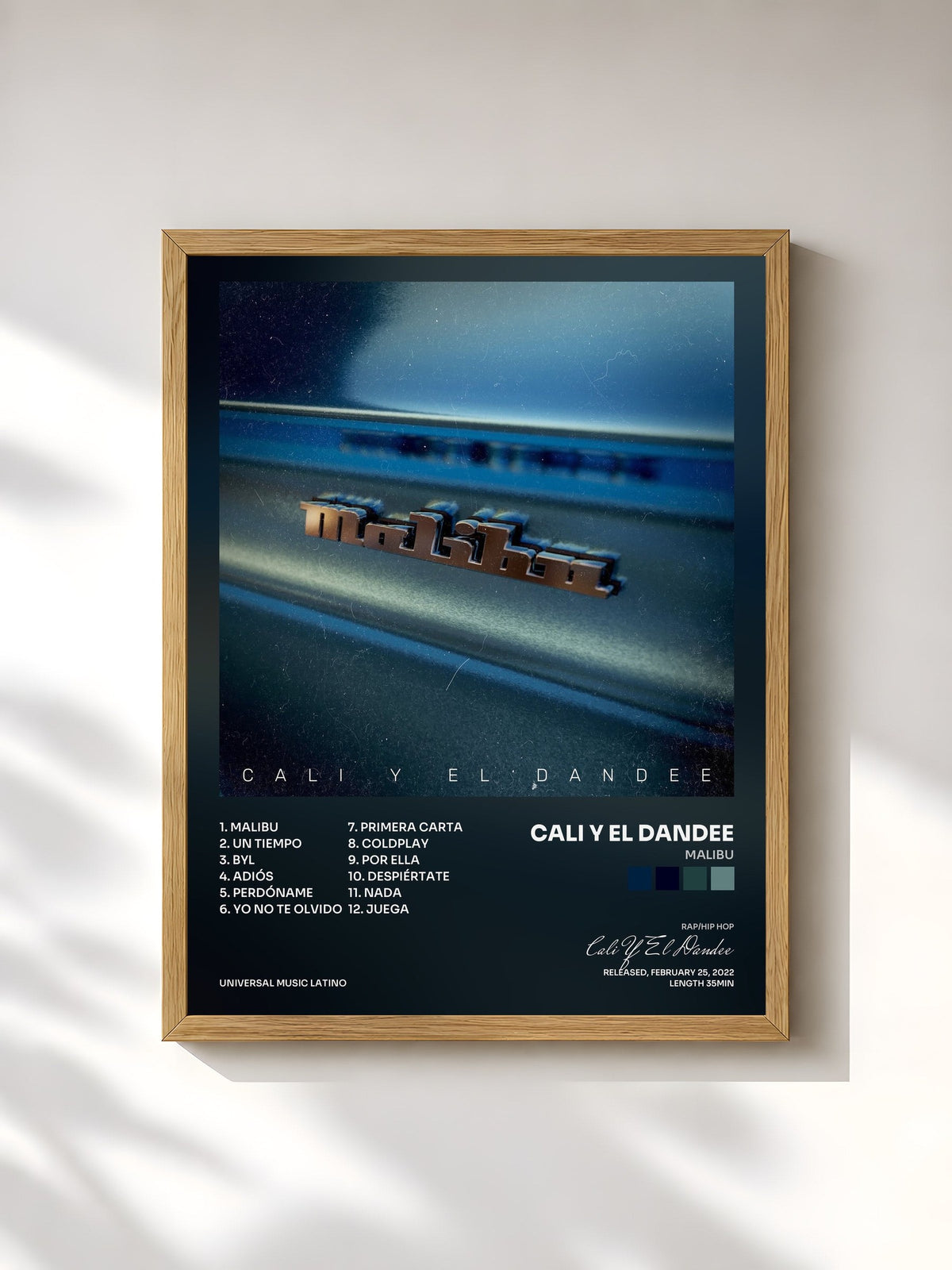 #bois Tableau de l'album Malibu de Cali Y El Dandee, cadre en bois brut, imprimé et encadré en France