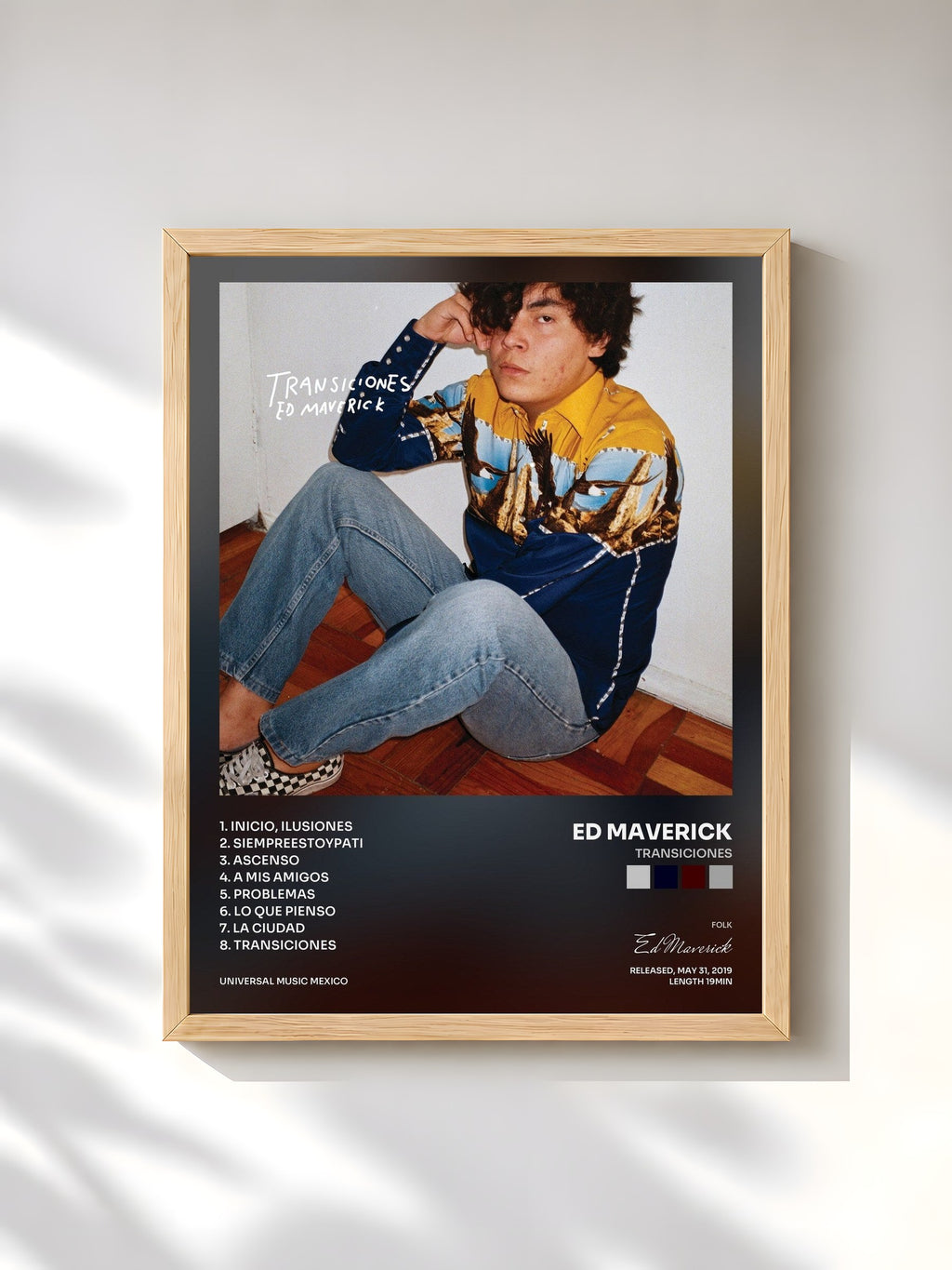 #bois Tableau de l'album Transiciones de Ed Maverick, cadre en bois brut, imprimé et encadré en France