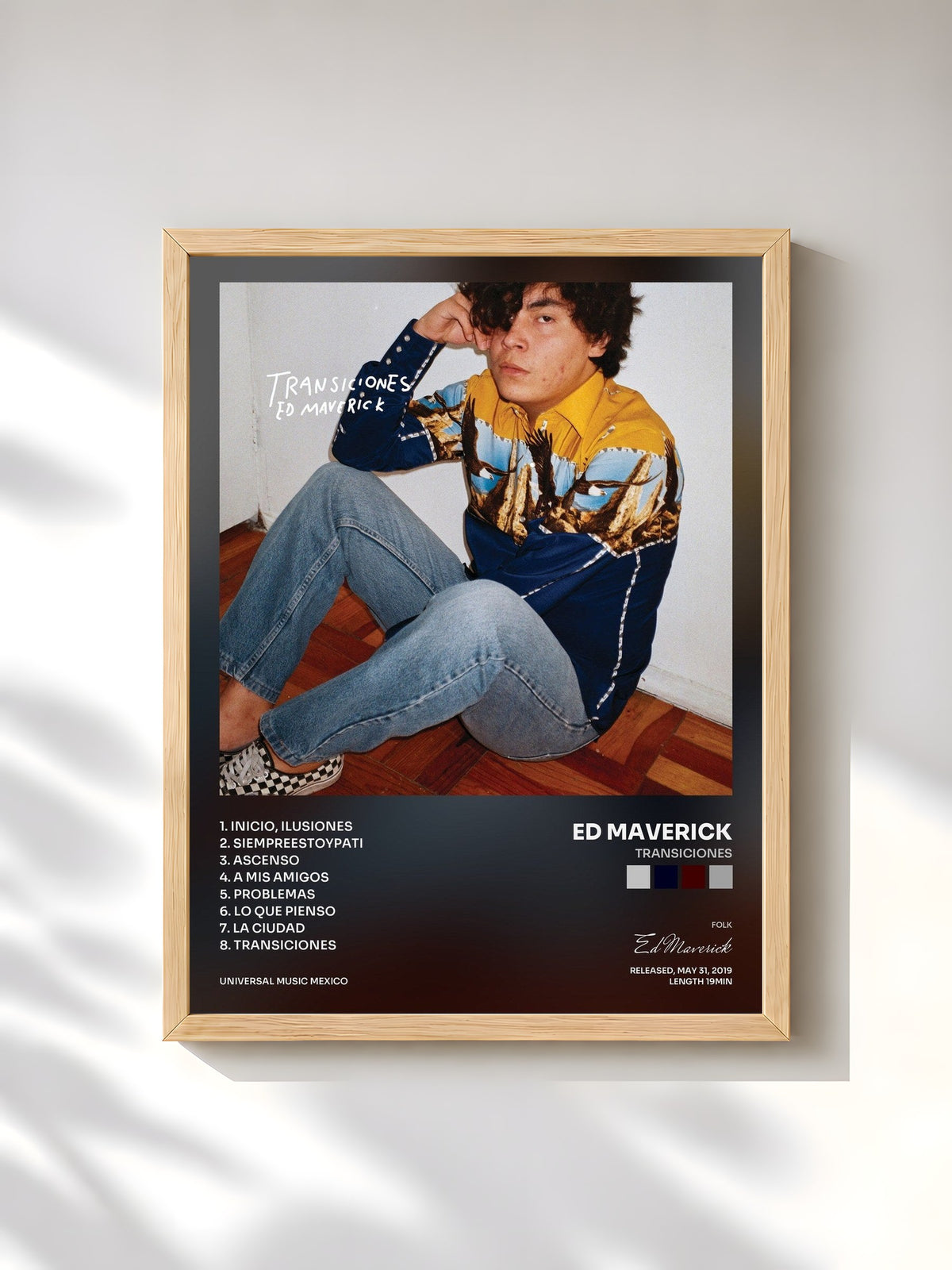 #bois Tableau de l'album Transiciones de Ed Maverick, cadre en bois brut, imprimé et encadré en France
