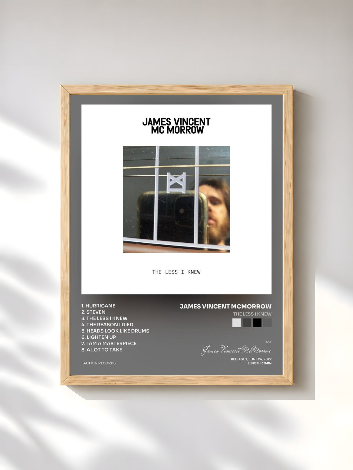 #bois Tableau de l'album The Less I Knew de James Vincent McMorrow, cadre en bois brut, imprimé et encadré en France