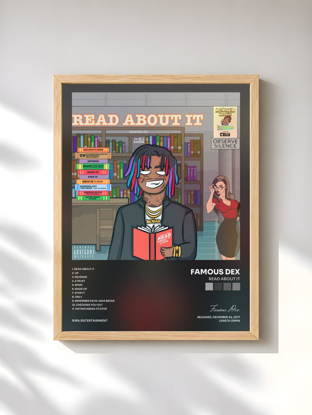#bois Tableau de l'album Read About It de Famous Dex, cadre en bois brut, imprimé et encadré en France