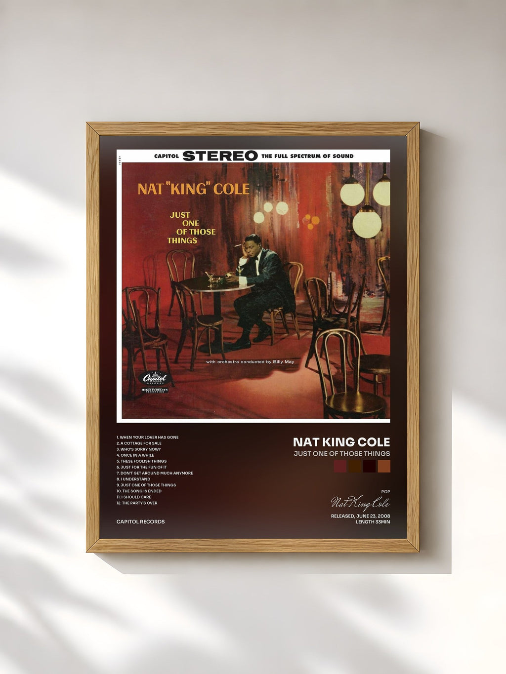 #bois Tableau de l'album Just One Of Those Things de Nat King Cole, cadre en bois brut, imprimé et encadré en France