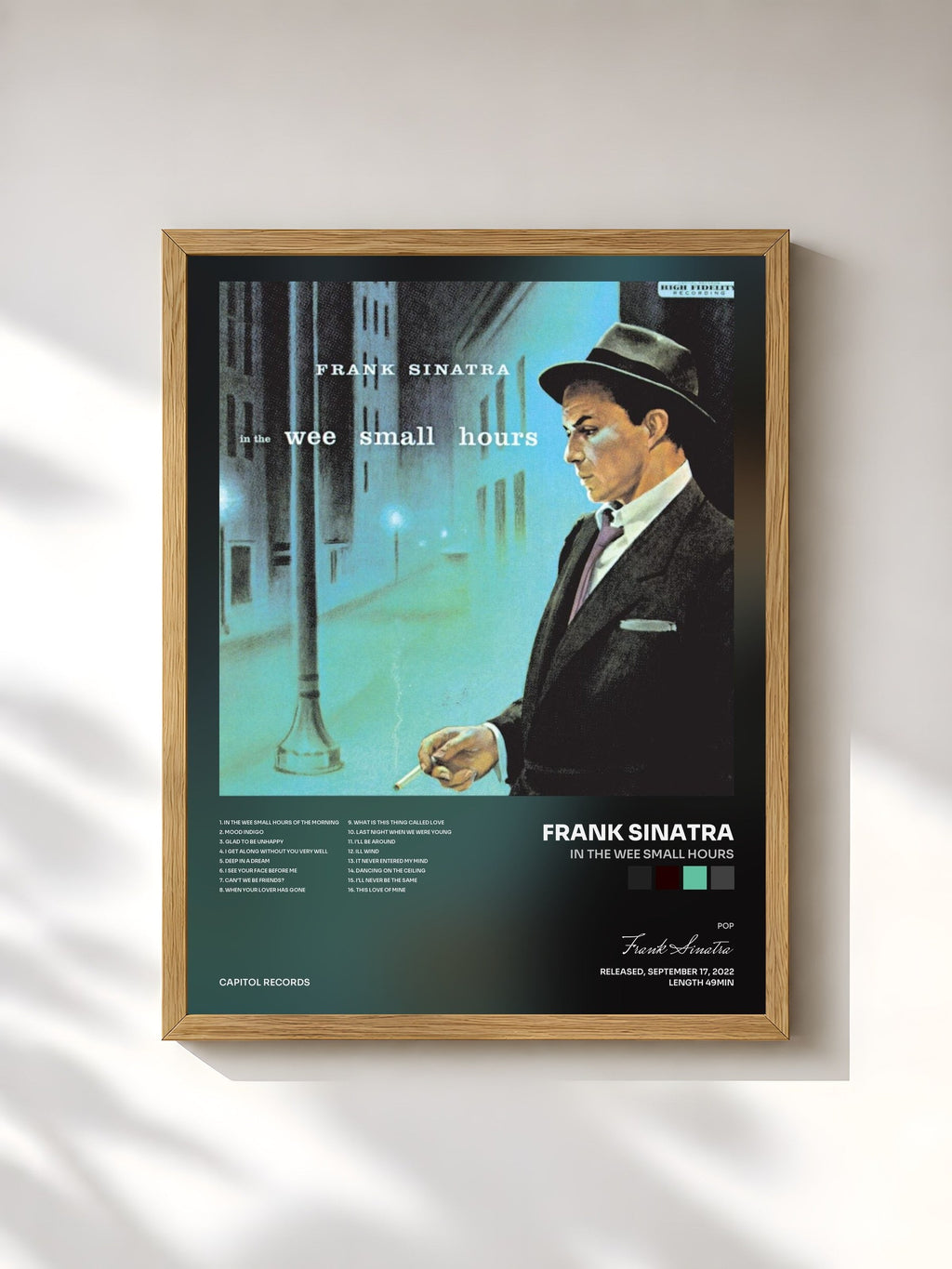 #bois Tableau de l'album In The Wee Small Hours de Frank Sinatra, cadre en bois brut, imprimé et encadré en France