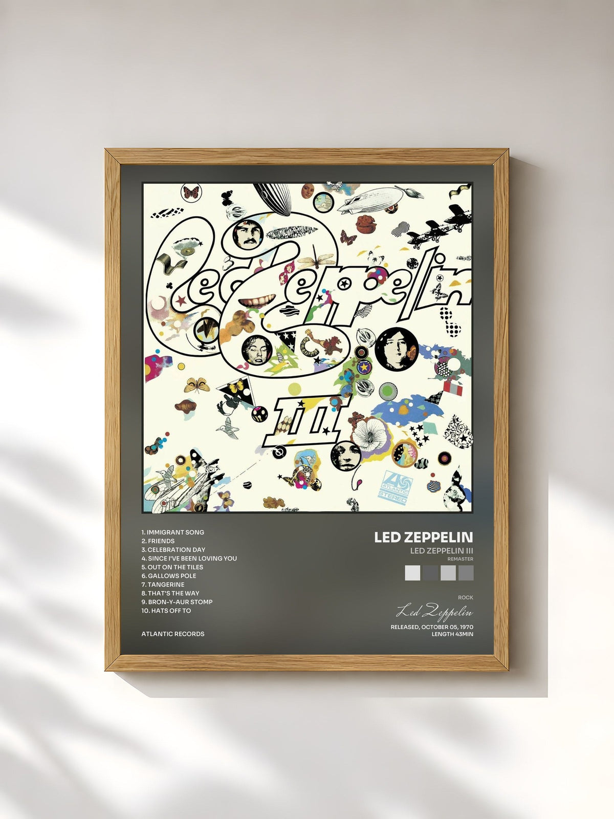 #bois Tableau de l'album Led Zeppelin III (Remaster) de Led Zeppelin, cadre en bois brut, imprimé et encadré en France
