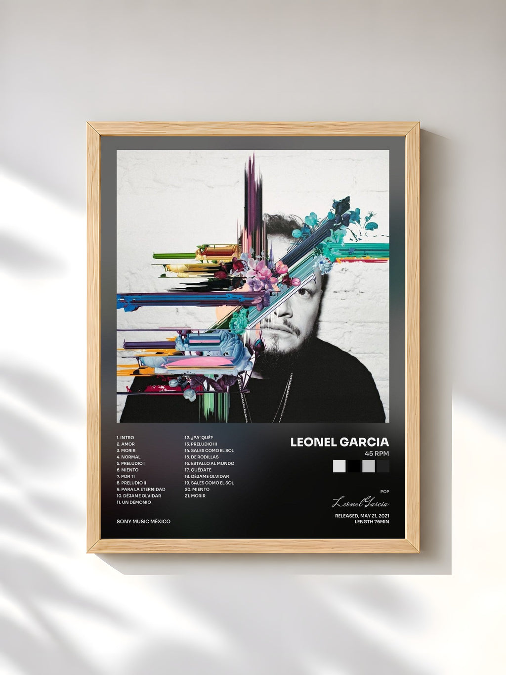 #bois Tableau de l'album 45 RPM de Leonel Garcia, cadre en bois brut, imprimé et encadré en France